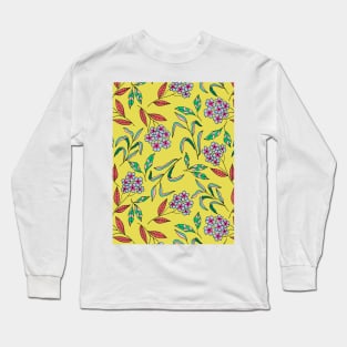 Colorful happy flower blossom pattern in yellow Long Sleeve T-Shirt